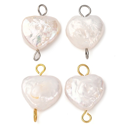 Подвески-сердечки из натурального барочного жемчуга Кеши, с 304 двойными петлями из нержавеющей стали, цветочный белый