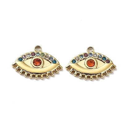 Ion Plating(IP) 304 Stainless Steel Pendants, with Colorful Rhinestone, Eye Charm