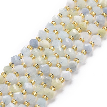 Perlas naturales de color turquesa hebras, con granos de la semilla, facetados, cuentas de cubo diagonal