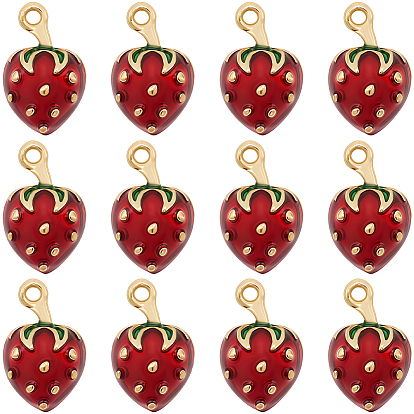 14 кулоны латунные эмалевые шт., долговечный, без кадмия и без свинца, реальный 18 k позолоченный, клубника