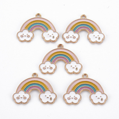 Alloy Enamel Pendants, Cadmium Free & Nickel Free & Lead Free, Rainbow, Light Gold