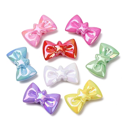 UV Plating Opaque Acrylic Beads, Iridescent, Bowknot with Star