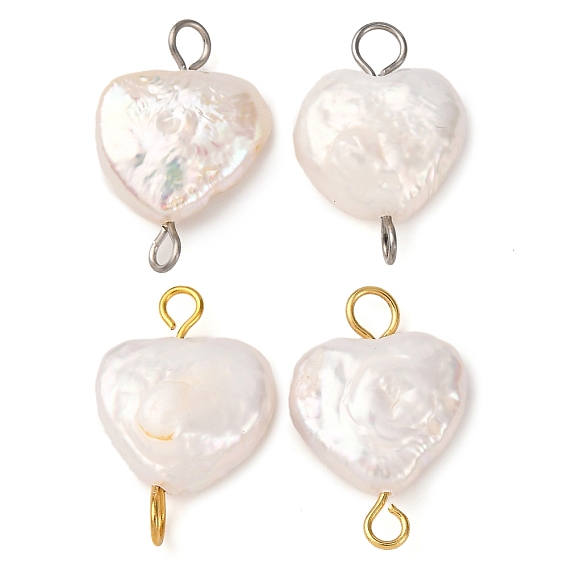 Подвески-сердечки из натурального барочного жемчуга Кеши, с 304 двойными петлями из нержавеющей стали, цветочный белый