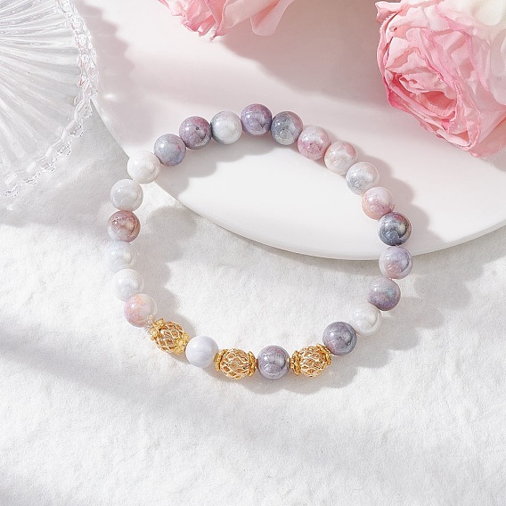 Гальванизированные стеклянные браслеты-растяжки, круглые, с латунной бисера