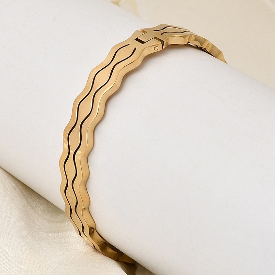 304 шарнирные браслеты из нержавеющей стали, широкие браслеты для женщин, двойная волна, ионное покрытие (ip)