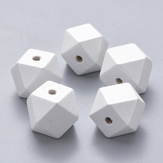 Painted Natural Wood European Beads, Large Hole Beads, Polygon