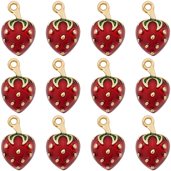 14 кулоны латунные эмалевые шт., долговечный, без кадмия и без свинца, реальный 18 k позолоченный, клубника