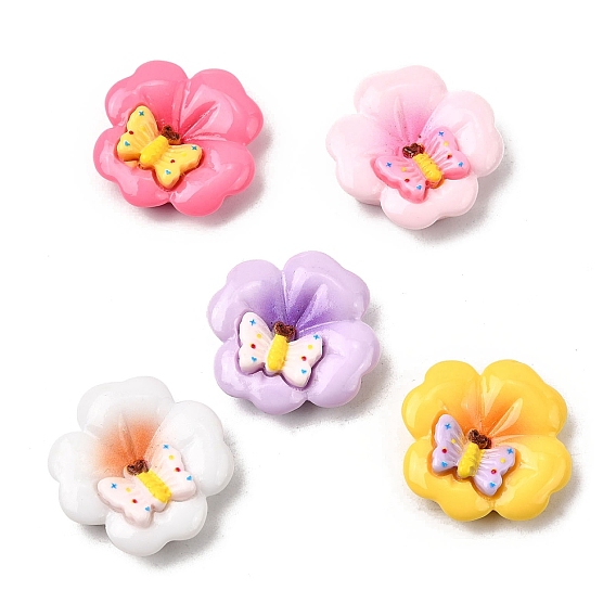 Непрозрачные кабошоны из смолы, цветок с бабочкой