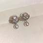925 Silver Needle Personality Inlaid Rhinestone Pearl Earrings A Two-Wear Cold Style High-end Earrings for Women