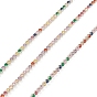 Brass Link Chains, with Colorful Cubic Zirconia, Unwelded, with Spool