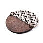 Imitation Leather & Wood Pendants, Flat Round with Wave/Leaf Pattern Charms
