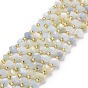 Natural Aquamarine Beads Strands, with Seed Beads, Faceted, Diagonal Cube Beads