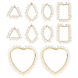 10 шт. 5 стили подвески из прозрачного стекла и латуни, медная проволока обернутая, Подвески в виде ромба, треугольника, сердца и конского глаза
