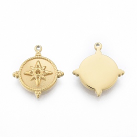 Ионное покрытие (ip) 304 подвеска из нержавеющей стали со стразами, плоские круглые со звездой