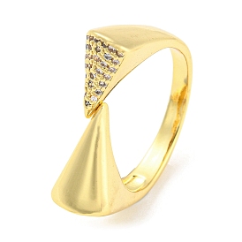 Rack Plating Brass with Clear Cubic Zirconia Triangle Open Cuff Rings, Long-Lasting Plated, Lead Free & Cadmium Free