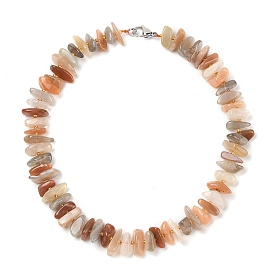 Natural Sunstone Chip Beaded Necklaces, with 304 Stainless Steel Clasps