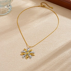 Duo Tone 304 Stainless Steel Flower Pendant Necklaces for Women