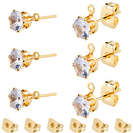 40Шт. латунная фурнитура для серег-гвоздиков из прозрачного кубического циркония с микропаве, с петлей, долговечный, без никеля , реальный 18 k позолоченный, с латунными фрикционными гайками 40шт.