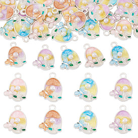 32 шт 4 цвета сплава эмалевые подвески, с ABS имитации жемчуга, овальный и прямоугольный с подвеской в виде бабочки, серебряные