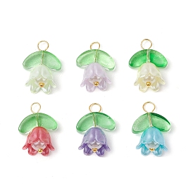 Имитация жемчуга акриловыми подвесками, лилия, со стеклянным листом и золотыми латунными петлями