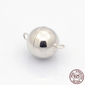 925 Sterling Silver Round Magnetic Clasps, Platinum Plated, 15.5x10mm, Hole: 1.5mm