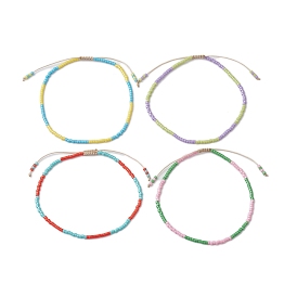 4Pcs 4 Colors Adjustable Glass Seed Beads Braided Bracelet Sets, Stackable Bracelets for Women