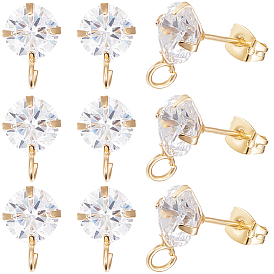 10шт. латунные микропрозрачные кубические циркониевые серьги-гвоздики, с вертикальными петлями, без никеля , с ушными гайками 10 шт.