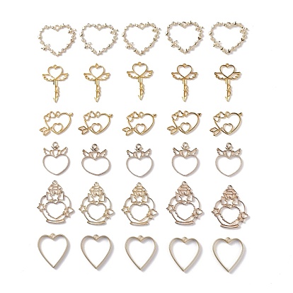  Rack Plating Alloy Open Back Bezel Pendants, For DIY UV Resin, Epoxy Resin, Pressed Flower Jewelry, Mixed Heart Shapes