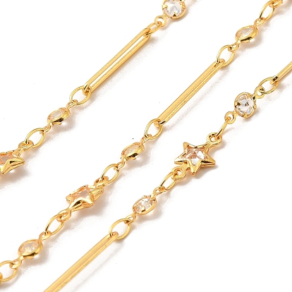 Handmade Brass Link Chain, with Glass Links, Soldered, with Spool, Star