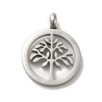 Pendentifs en acier inoxydable, plat rond avec breloque sapin