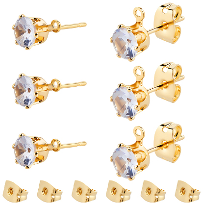 40Шт. латунная фурнитура для серег-гвоздиков из прозрачного кубического циркония с микропаве, с петлей, долговечный, без никеля , реальный 18 k позолоченный, с латунными фрикционными гайками 40шт.