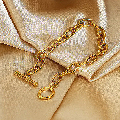 Позолоченный женский браслет с овальными звеньями из нержавеющей стали и подвеской в виде скрепки