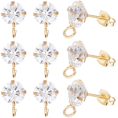 10шт. латунные микропрозрачные кубические циркониевые серьги-гвоздики, с вертикальными петлями, без никеля , с ушными гайками 10 шт.