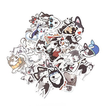 50Pcs 50 Styles Paper Siberian Husky Dog Stickers Sets, Adhesive Decals for DIY Scrapbooking, Photo Album Decoration