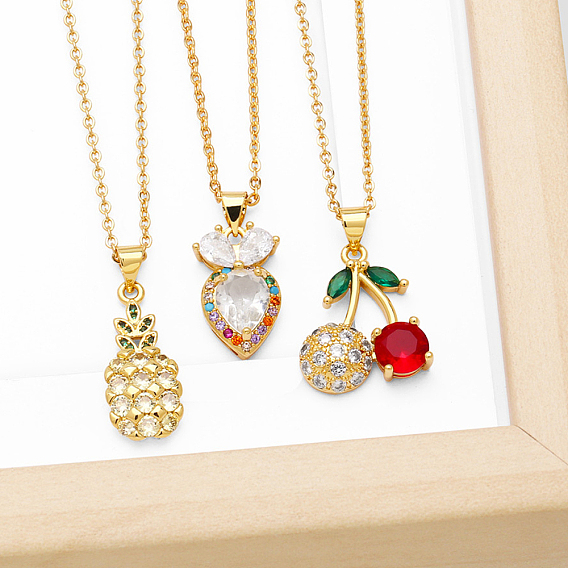 Женские латунные подвески с микропаве из кубических цирконий в форме ананаса и вишни с морковью, золотые