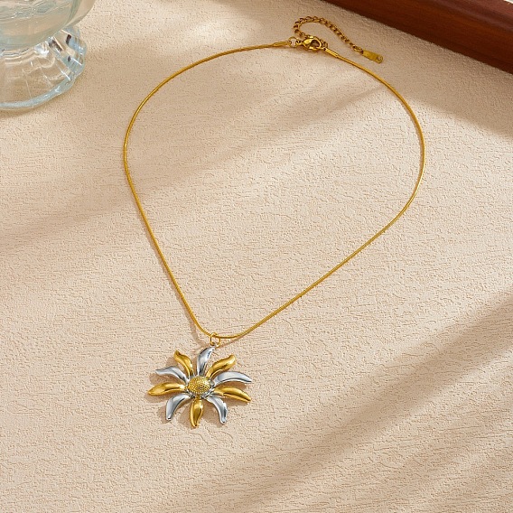 Collares con colgante de flor de acero inoxidable bicolor para mujer