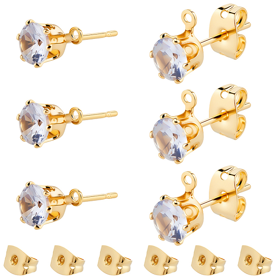 40Шт. латунная фурнитура для серег-гвоздиков из прозрачного кубического циркония с микропаве, с петлей, долговечный, без никеля , реальный 18 k позолоченный, с латунными фрикционными гайками 40шт.