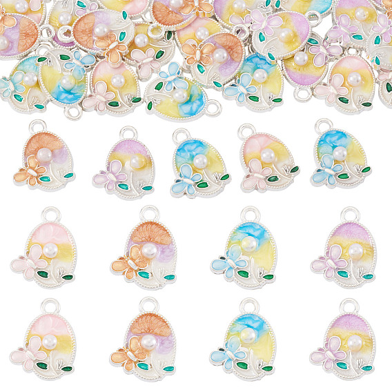 32 шт 4 цвета сплава эмалевые подвески, с ABS имитации жемчуга, овальный и прямоугольный с подвеской в виде бабочки, серебряные