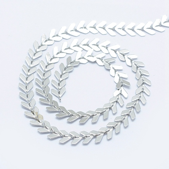 Brass Handmade Chains, Cobs Chains, Unwelded, Long-Lasting Plated, Leaf