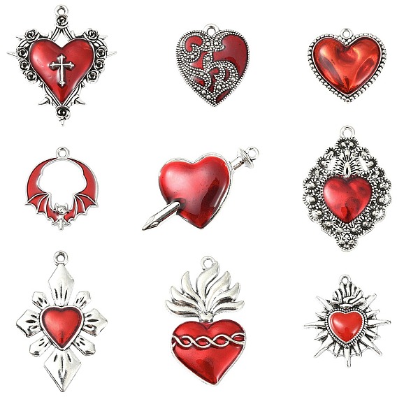 36 шт 9 стили подвески из сплава эмали, стойки покрытие, без кадмия, без никеля и без свинца, сердце