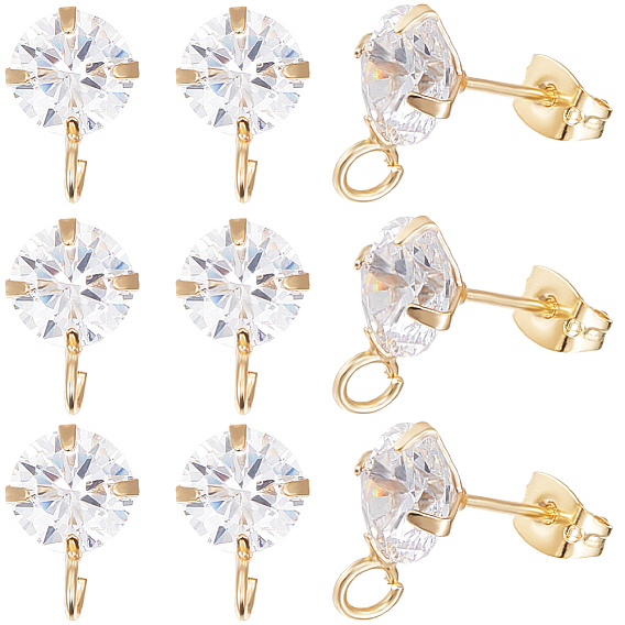 10шт. латунные микропрозрачные кубические циркониевые серьги-гвоздики, с вертикальными петлями, без никеля , с ушными гайками 10 шт.