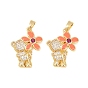 Латунные микропаве прозрачные подвески с фианитом, с эмалью, мишка с цветочными подвесками, долговечный, стойки покрытие, без свинца и без кадмия