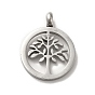 304 Stainless Steel Pendants, Flat Round with Tree Charm