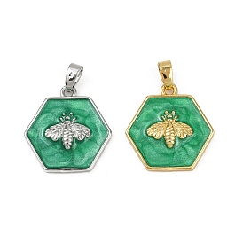 Латунные подвески, без кадмия и без свинца, с эмалью, шестиугольник с пчелами