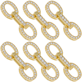 6 комплекты с покрытием из латуни, микропаве из прозрачного кубического циркония, застежки-защелки, овальные