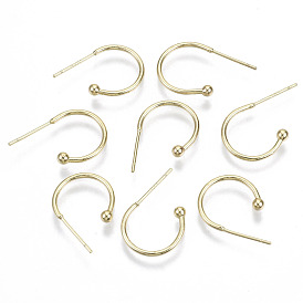 Brass Half Hoop Earrings, Stud Earring, Nickel Free, with 925 Sterling Silver Pins