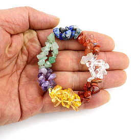 TIKTOK natural colorful crystal irregular gravel double-layer braided cross elastic bracelet B63