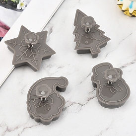 Christmas Themed Plastic Plastic Cookie Cutters, with Iron Press Handle, Tree & Snowflake & Snowman & Santa Claus