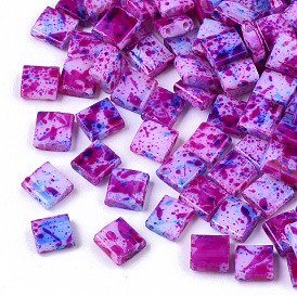2-Hole Glass Seed Beads, Opaque Spray Painted, Rectangle