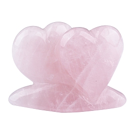 Natural Rose Quartz Double Heart Shaped Display Decoration,Figurine Home Decoration, Reiki Energy Stone for Healing